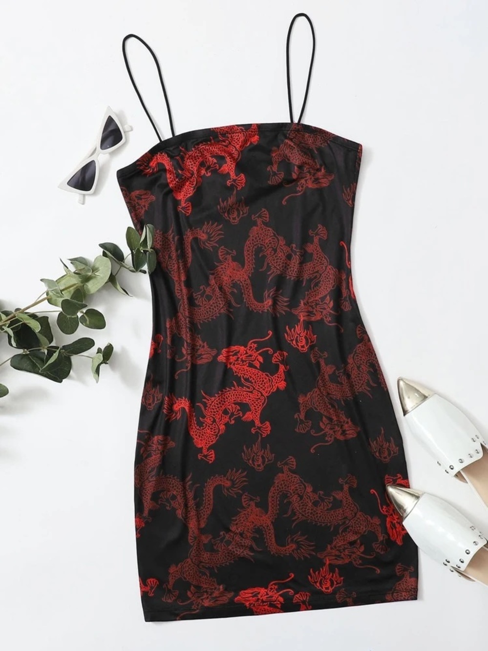 🆕 Red Dragon Bodycon Cami Dress